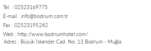 Bodrium Luxury Hotel & Spa telefon numaralar, faks, e-mail, posta adresi ve iletiim bilgileri